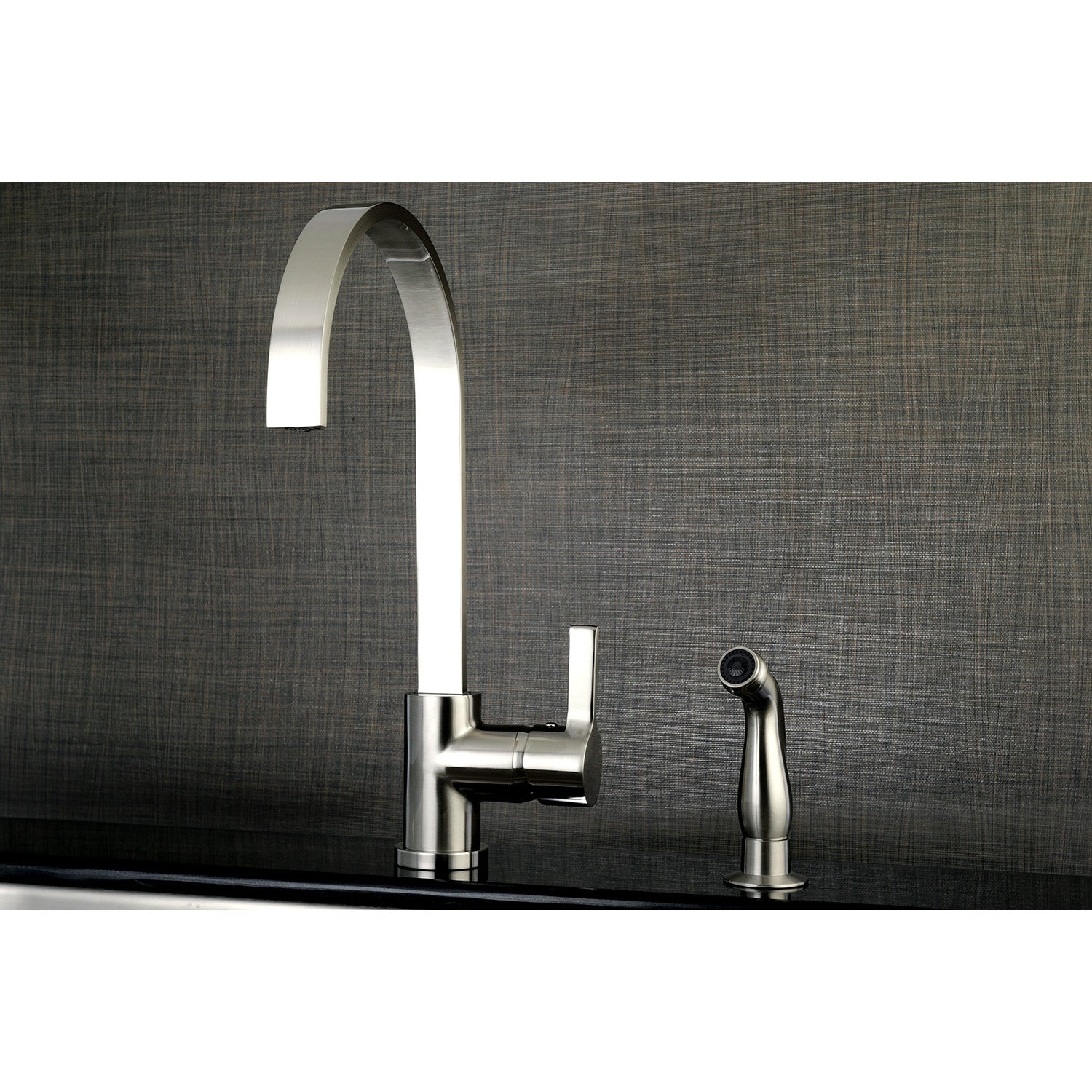 Kingston Sona LS8718CTLSP - Continental Single-Handle 2-Hole Deck Mount Kitchen Faucet with Side Sprayer, Brushed Nickel — thumbnail 2